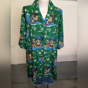 Men's Christmas With Hawaiian Santa Tropical Print Shirt with Green and Blue 3XL